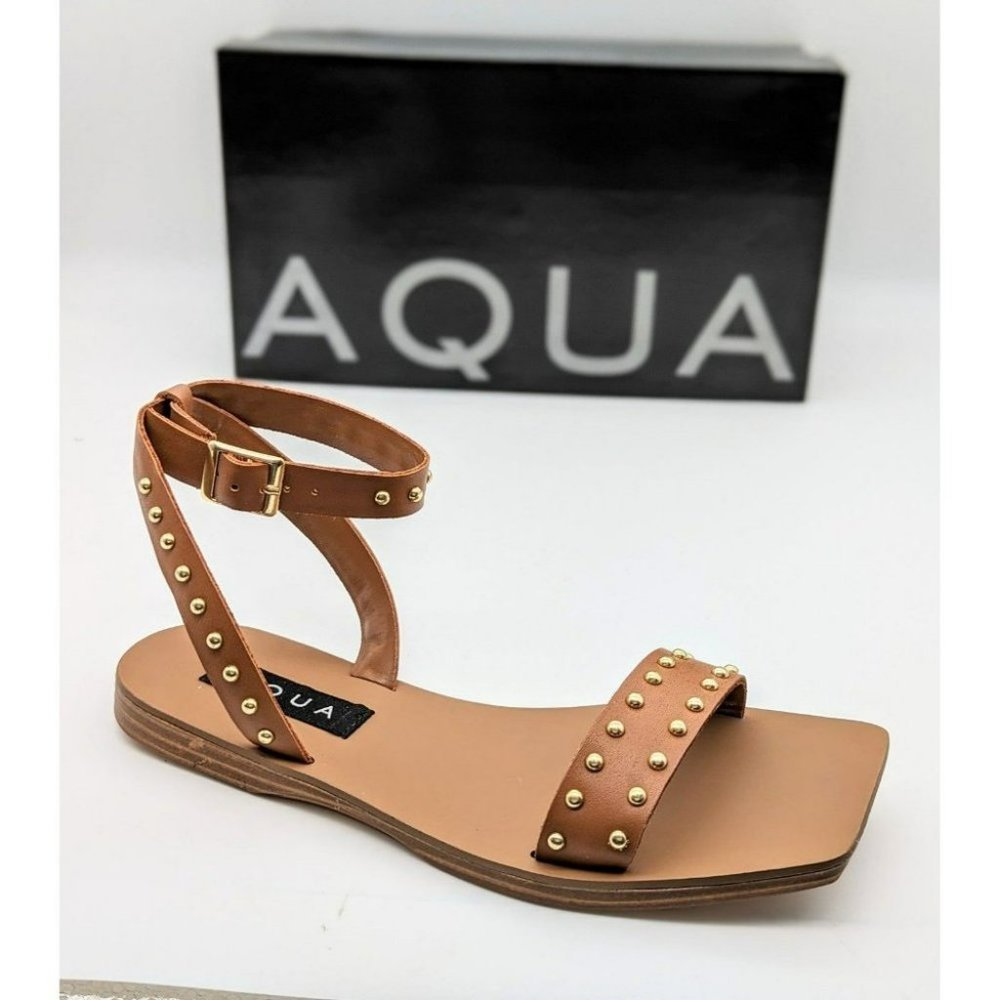 Aqua Sophy Women's Leather Square Toe Ankle Strap Size 6.5
